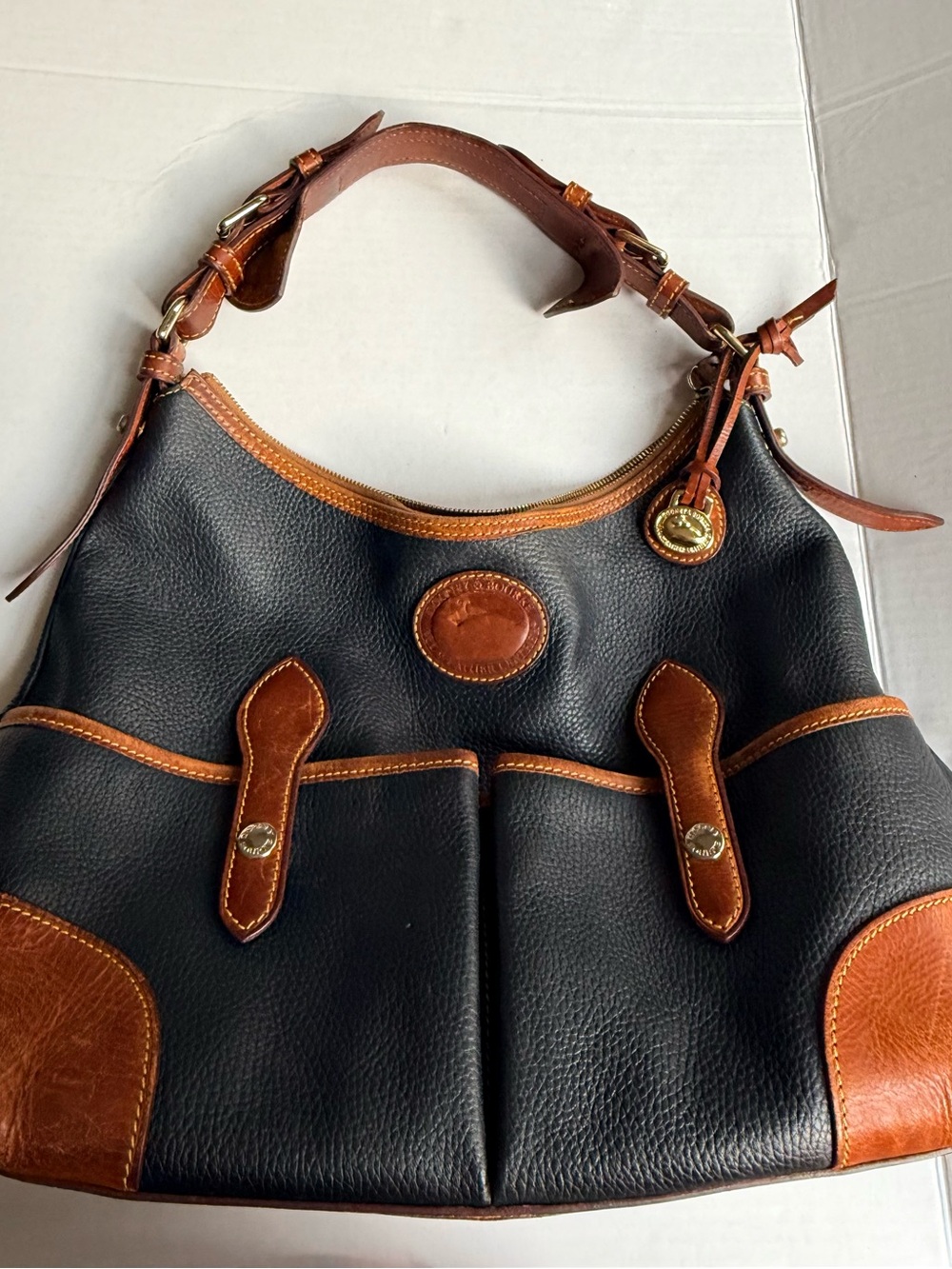 Dooney & Bourke Black and Brown Pebbled Leather Shoulder Bag